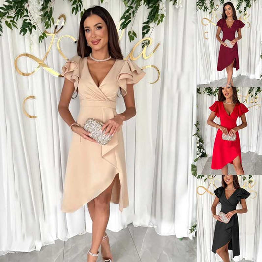 🎉Order now and save 49%🎁Sexy short sleeve dress with ruffled V neck