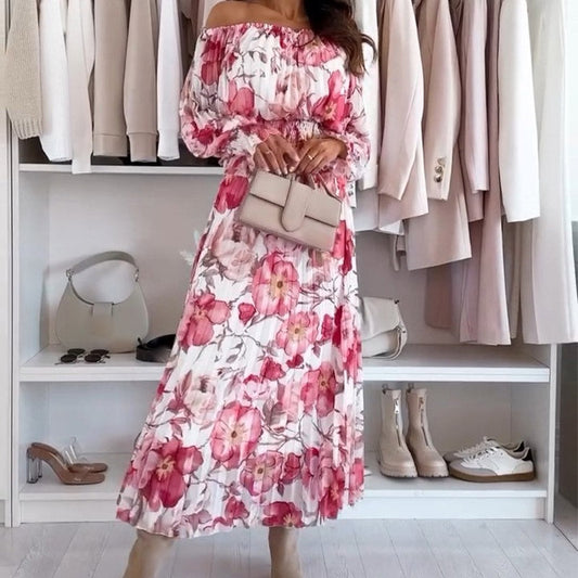 🌼Floral Print Off-Shoulder Top & Maxi Skirt Two-Piece Set👒