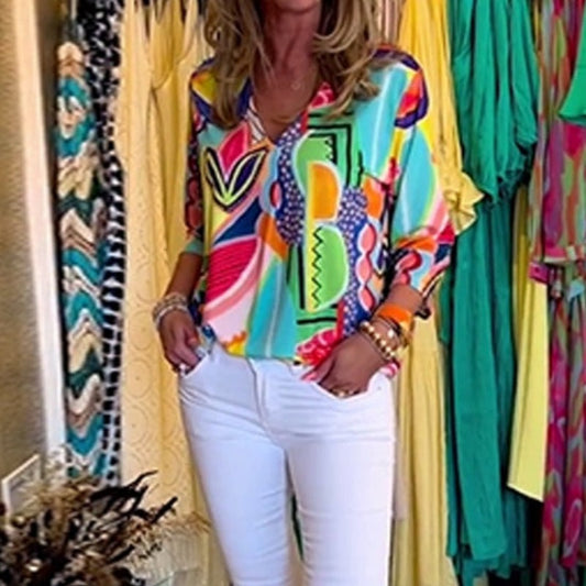 🎉2025 New Products Hot Sale✨Women's Casual Trendy Print V-Neck Top