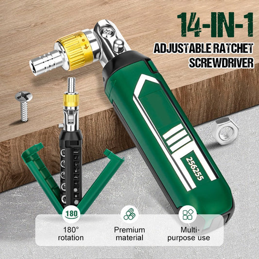 🔧 14-in-1 Adjustable Ratchet Screwdriver - All-in-One Repair Tool!
