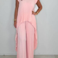 ⏳Limited Time 49% OFF🔥Laney Pleated Short Sleeve Irregular Midi Top and Elastic Waist Wide Leg Pants Set✨