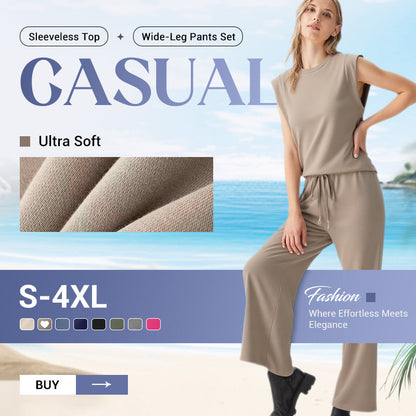 ✨2025 New Women's Casual Sleeveless Top & Wide-Leg Pants Set💃
