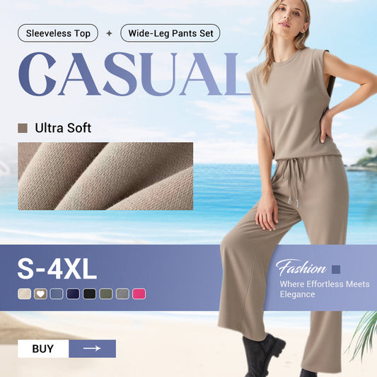 ✨2025 New Women's Casual Sleeveless Top & Wide-Leg Pants Set💃