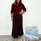 Women's solid color Long Sleeve Jumper & Pleated Bottom Dress
