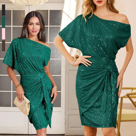 💃Last Day Sales - 49% OFF🎉Women's One Shoulder Sequin Sparkling Party Club Dress✨