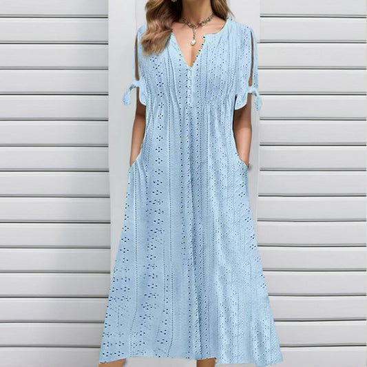 ⏰Last Day Sale 49% Off💃Women's Elegant V-Neck Hollow-Out Solid Dress