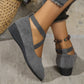 🌹Elegant Solid Color Elastic Strap Low Wedge Shoes🩰