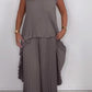 ⏳Limited Time 49% OFF🔥Laney Pleated Short Sleeve Irregular Midi Top and Elastic Waist Wide Leg Pants Set✨