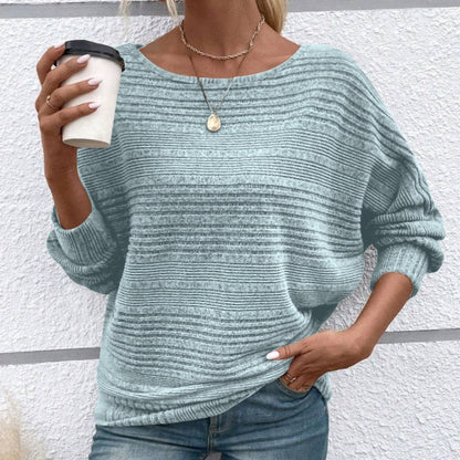 🔥👚Autumn promotion solid color round neck striped long sleeve top