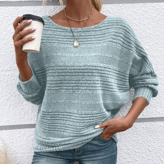 🔥👚Autumn promotion solid color round neck striped long sleeve top