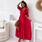 💯 Pear-shaped savior! V-neck side slit skirt|cinched waist slit, all the flesh is hidden, and the curve is fully revealed~