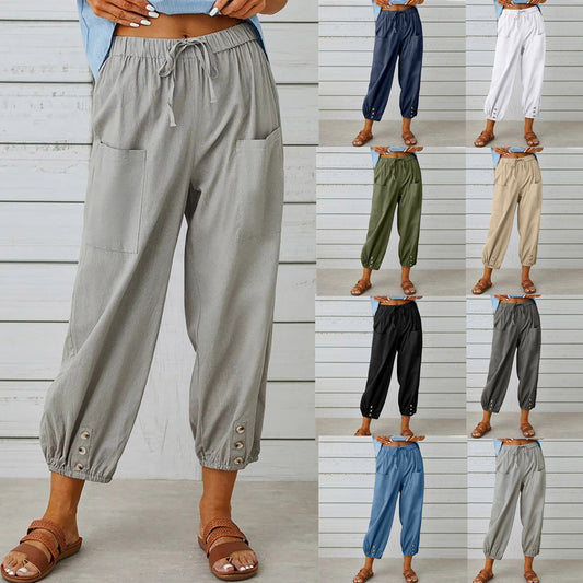 🧵2025 New Women's Summer Cotton Linen Trousers Nine Minute Trousers🍃