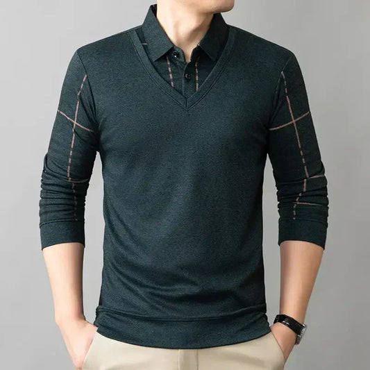 🔥 Men’s Lapel Faux Two-Piece Warm Top – Style & Warmth Combined! 🧥👔