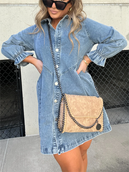 Pre-Sale>>🔥Christmas Sale 49% Off👉2025 New Washed Denim Puff Sleeve Dress (Buy 2 Get 10% OFF)