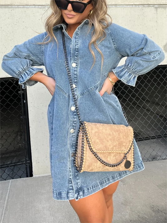 Pre-Sale>>🔥Christmas Sale 49% Off👉2025 New Washed Denim Puff Sleeve Dress (Buy 2 Get 10% OFF)