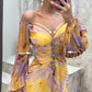 💃Women's Mixed Colors Strapless Pleated Front Split Dress✨