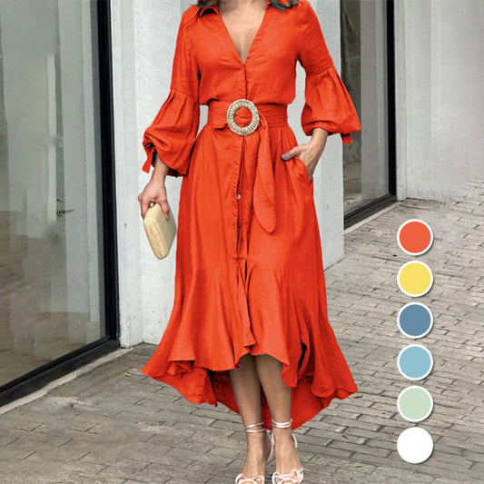 🌸Limit Time 49% OFF 💕Women's V-Neck Waisted Dress with Irregular Hem