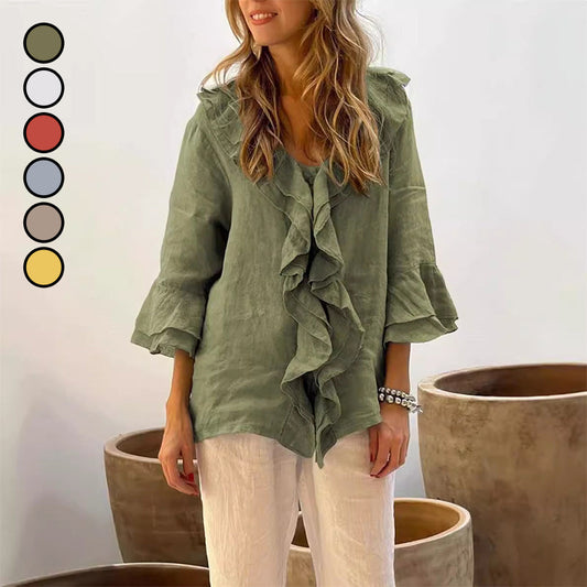 🌸2025 HOT SALE 49% OFF🌸Women's Ruffle Collar Blouse with Bell Sleeves