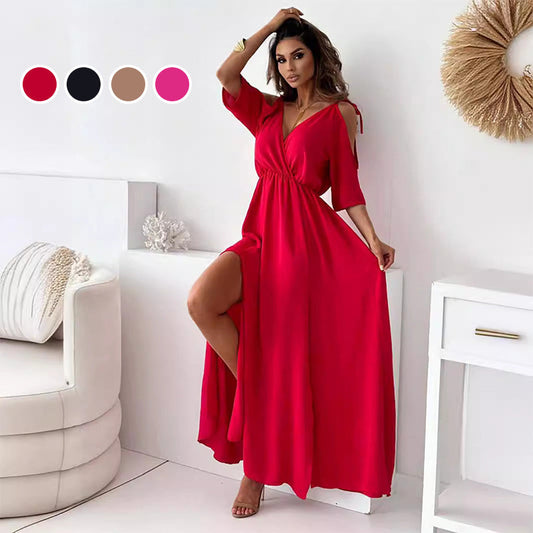 💯 Pear-shaped savior! V-neck side slit skirt|cinched waist slit, all the flesh is hidden, and the curve is fully revealed~