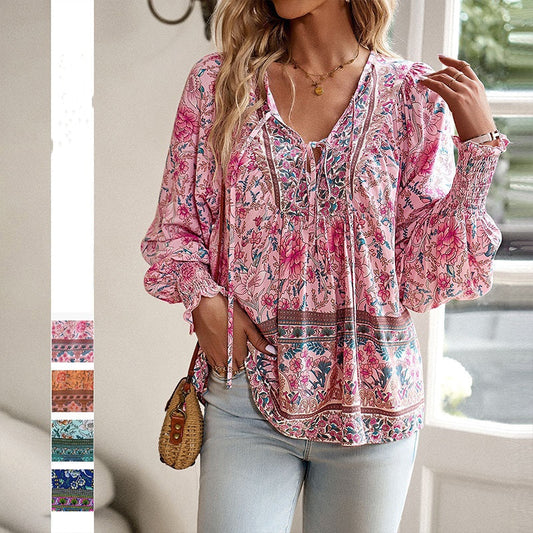 💖LAST DAY SALE 49% OFF💖Women's Fashion Printed v-Neck Long Sleeve Shirt