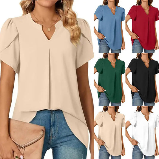 💖HOT SALE 49% OFF💖Women's V-Neck Solid Color Short Sleeve Top