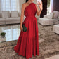 🌸Summer Hot Sale 49%OFF🌸Stylish Solid Color One-Shoulder Ruched Waist Long Dress