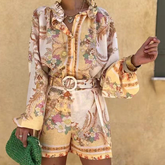 💐Women’s Vintage Floral Print Top & Shorts Two-Piece Set👕🩳