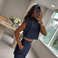 🖤Women's Trendy Fashion High-Neck Short Top & High-Waist 3/4 Length Pants Outfits♛