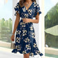 ⏳Time-limited Special⏰Women's Summer Floral Ruffled V-Neck Cinched Waist Midi Dress