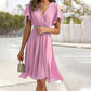 ⏳Time-limited Special⏰Women's Summer Floral Ruffled V-Neck Cinched Waist Midi Dress