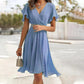 ⏳Time-limited Special⏰Women's Summer Floral Ruffled V-Neck Cinched Waist Midi Dress