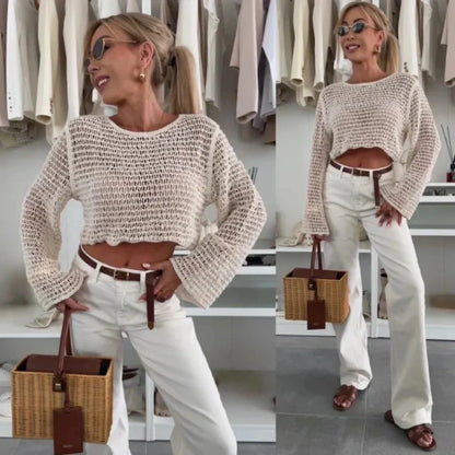 Women's Long Sleeve Hollow Out Knitted Top🧶