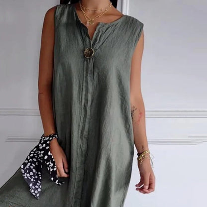 ☁️V-neck Cotton-Linen Sleeveless Dress🎐
