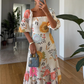 Square Neck Waist-Cinching Printed Dress with Puff Sleeves