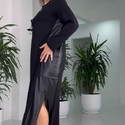 💥Hot Sale-49% Off💥Women's Casual Loose Leather Patchwork Dress with Pockets