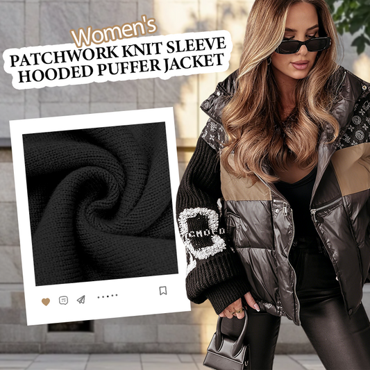 Women’s Patchwork Knit Sleeve Hooded Puffer Jacket|Livraison offerte ✈️