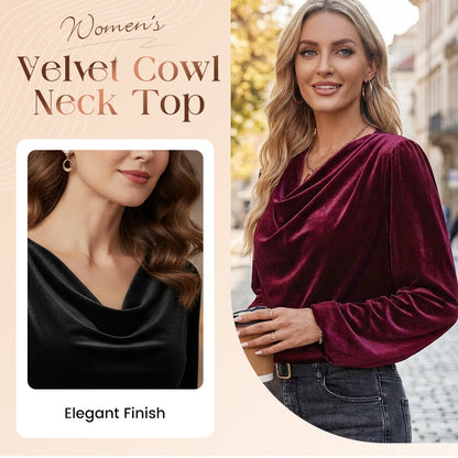 Women's Velvet Cowl Neck Long Sleeve Top