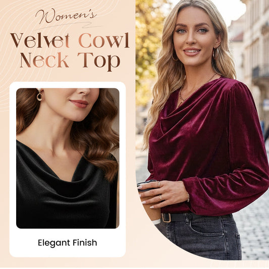 Women's Velvet Cowl Neck Long Sleeve Top