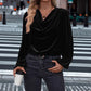 Women's Velvet Cowl Neck Long Sleeve Top